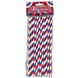 48 pieces 24 Count Red White And Blue Paper Straws - Straws and Stirrers
