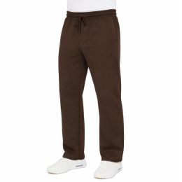 24 Pieces Men's Classic Heavyweight Fleece Sweatpants With Open Bottom Brown Size Small - Mens Sweatpants