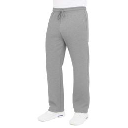 24 Pieces Men's Classic Heavyweight Fleece Sweatpants With Open Bottom Heather Grey Size Small - Mens Sweatpants