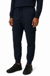 Mens Cotton Fleece Cargo Joggers In Navy Size Large