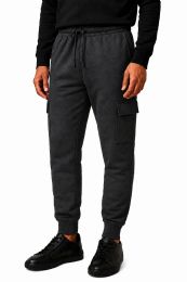 Mens Cotton Fleece Cargo Joggers In Charcoal Gray Size 2X-Large