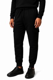 Mens Cotton Fleece Cargo Joggers In Black Size X-Large