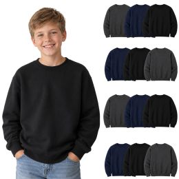 Youth Cotton Crew Neck Sweat Shirt Assorted Black Navy Gray Size Small