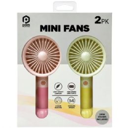 6 pieces 2 Pack Pom Gear Rechargeable 3-Speed Mini Fan With Desk Stand In Pink & Yellow - Store