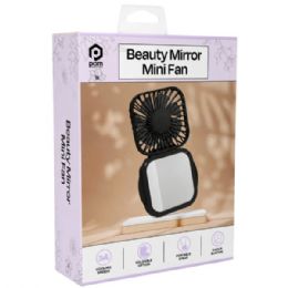 12 pieces Pom Gear Rechargeable Folding Beauty Mini Fan With Mirror & Neck Strap In Black - Store