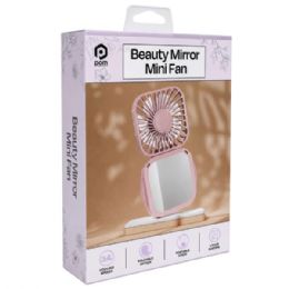 12 pieces Pom Gear Rechargeable Folding Beauty Mini Fan With Mirror & Neck Strap In Pink - Store