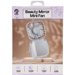 12 pieces Pom Gear Rechargeable Folding Beauty Mini Fan With Mirror & Neck Strap In White - Store