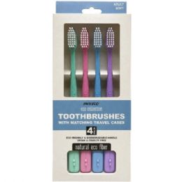 24 pieces Swissco 4 Pack Adult Soft Eco Toothbrushes With Matching Travel Case - Store