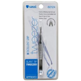 120 pieces Sassi Professional Stainless Steel Slant Tip Tweezers - Store