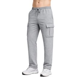 24 Packs Men's Fleece Lined Cargo Sweatpants With Open Bottom Heather Gray Size Medium - Mens Sweatpants