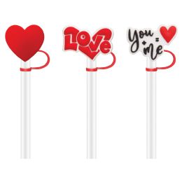 24 pieces 3-Piece 10mm Silicone Straw Topper Set - Love - Straws and Stirrers