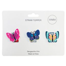 24 pieces 3-Piece 10mm Silicone Straw Topper Set - Butterfly - Straws and Stirrers