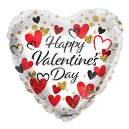 100 pieces Valentine Hearts And Dots Foil Balloon - Bagged - Balloons & Balloon Holder