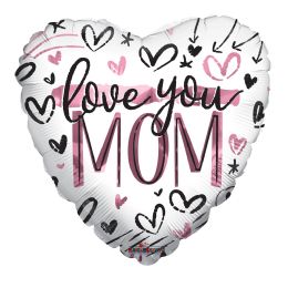 100 pieces I Love You Mom Heart Shaped Foil Balloon - Balloons & Balloon Holder
