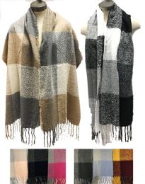 24 Pieces Large Thick Plaid Winter Scarves - Assorted - Winter Scarves