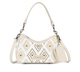 4 Pieces Wrangler Aztec Studded Denim Shoulder Bag with Mini Pouch - Beige - Handbags