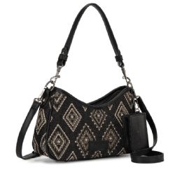 4 Pieces Wrangler Aztec Studded Denim Shoulder Bag With Mini Pouch - Black - Handbags