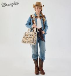 4 Pieces Wrangler Leopard Print Canvas Oversized Tote with Adjustable Strap - Beige - Tote Bags & Slings