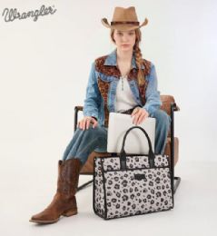 4 Pieces Wrangler Leopard Print Canvas Oversized Tote with Adjustable Strap - Black - Tote Bags & Slings