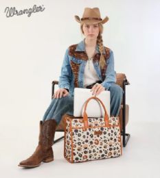 4 Pieces Wrangler Leopard Print Canvas Oversized Tote with Adjustable Strap - Brown - Tote Bags & Slings