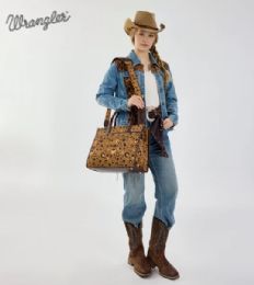 4 Pieces Wrangler Leopard Print Canvas Oversized Tote with Adjustable Strap - Coffee - Tote Bags & Slings