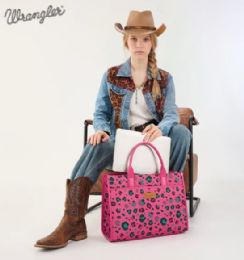 4 Pieces Wrangler Leopard Print Canvas Oversized Tote with Adjustable Strap - Hot Pink - Tote Bags & Slings