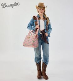 4 Pieces Wrangler Leopard Print Canvas Oversized Tote with Adjustable Strap- Pink - Tote Bags & Slings