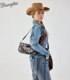 4 Pieces Wrangler Leopard Print Canvas Shoulder Bag with Chain Strap - Black - Shoulder Bags & Messenger Bags