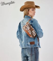 4 Pieces Wrangler Leopard Print Canvas Shoulder Bag with Chain Strap -Brown - Shoulder Bags & Messenger Bags