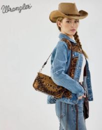 4 Pieces Wrangler Leopard Print Canvas Shoulder Bag with Chain Strap - Coffee - Shoulder Bags & Messenger Bags