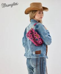 4 Pieces Wrangler Leopard Print Canvas Shoulder Bag with Chain Strap - Hot Pink - Shoulder Bags & Messenger Bags