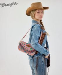 4 Pieces Wrangler Leopard Print Canvas Shoulder Bag with Chain Strap - Pink - Shoulder Bags & Messenger Bags