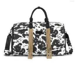 4 Pieces Wrangler Cow Print Fringe Duffle/Crossbody - Black - Duffel Bags