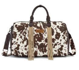 4 Pieces Wrangler Cow Print Fringe Duffle/crossbody - Coffee - Duffel Bags