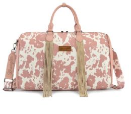 4 Pieces Wrangler Cow Print Fringe Duffle/crossbody - Dark Pink - Duffel Bags