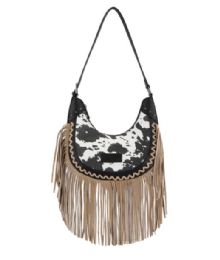 4 Pieces Wrangler Cow Print Fringe Shoulder Hobo Bag - Black - Shoulder Bags & Messenger Bags