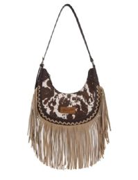 4 Pieces Wrangler Cow Print Fringe Shoulder Hobo Bag - Coffee - Shoulder Bags & Messenger Bags