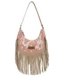 4 Pieces Wrangler Cow Print Fringe Shoulder Hobo Bag - Dark Pink - Shoulder Bags & Messenger Bags