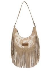 4 Pieces Wrangler Cow Print Fringe Shoulder Hobo Bag - Tan - Shoulder Bags & Messenger Bags