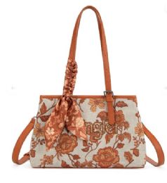 4 Pieces Wrangler Floral Printed Braided Scarf Tote/crossbody Bag - Dark Brown - Tote Bags & Slings