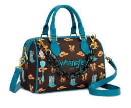 4 Pieces Wrangler Rodeo Icons Top Handle Handbag Western Satchel Barrel Bag with Chain Strap- Coffee - Handbags