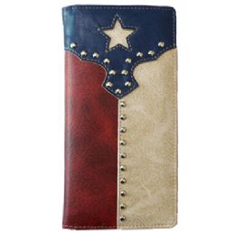 12 Pieces Men's Long Bi-Fold Wallet - Vintage Texas Flag - Leather Wallets