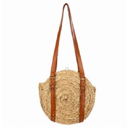 6 pieces Woven Seagrass And Faux Leather Round Tote - Store