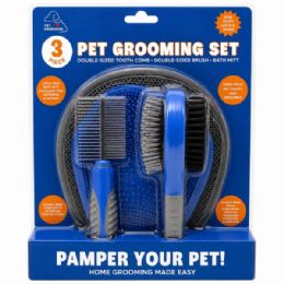 4 pieces Pet Obsesson 3 Piece Pet Grooming Set With Double Sided Tooth Comb Double Sided Brush And Bath Mitt In Assorted Colors - Store