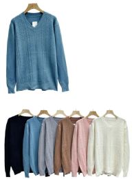 Knitted V-Neck Sweater Textured CablE-Knit Pattern