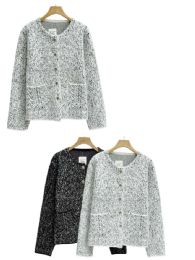 Roundneck Knit Cardigan With Textured Speckled Pattern