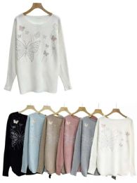 24 Pieces of Longsleeve Boatneck Sweater Butterfly Design