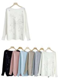 24 Pieces of Longsleeve Roundneck Sweater Butterfly Sequin Design