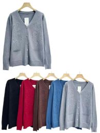24 Pieces of Longsleeve V-Neck Sweater Sequin Design