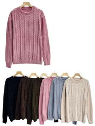 24 Pieces of Longsleeve Crewneck Sweater Cable Knit Braid Pattern